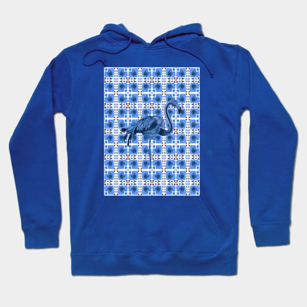 Blue Flamingo on Retro Hearts Hoodie by Suneldesigns